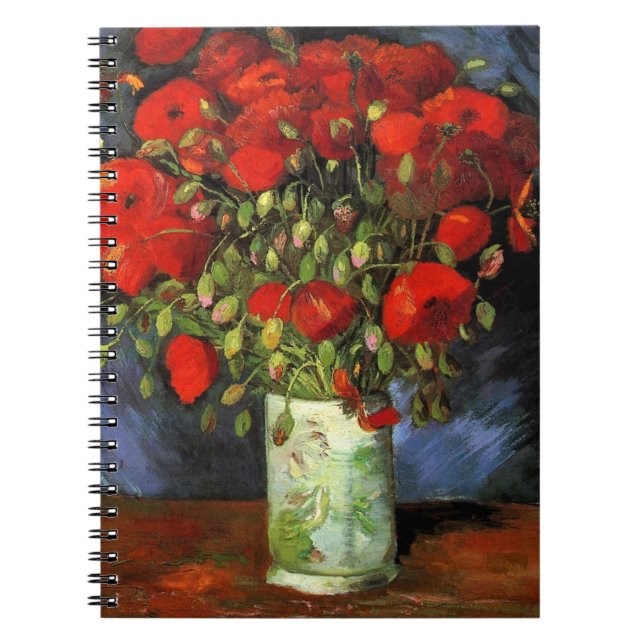 Vase with Red Poppies by Vincent Van Gogh  Notebook (Front)