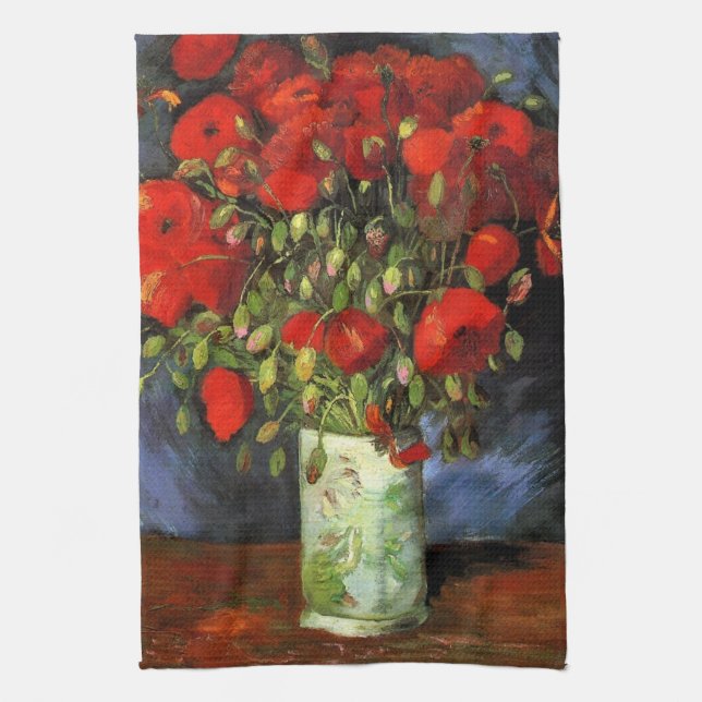 Vase with Red Poppies by Vincent van Gogh Tea Towel (Vertical)