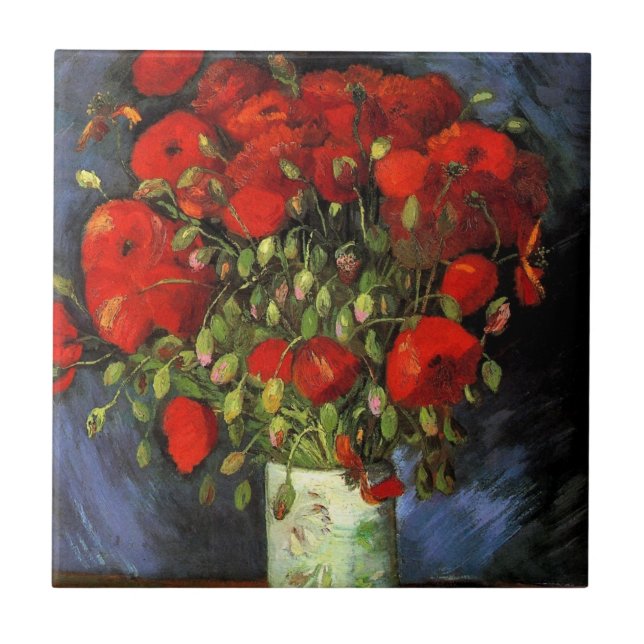 Vase with Red Poppies by Vincent van Gogh Tile (Front)