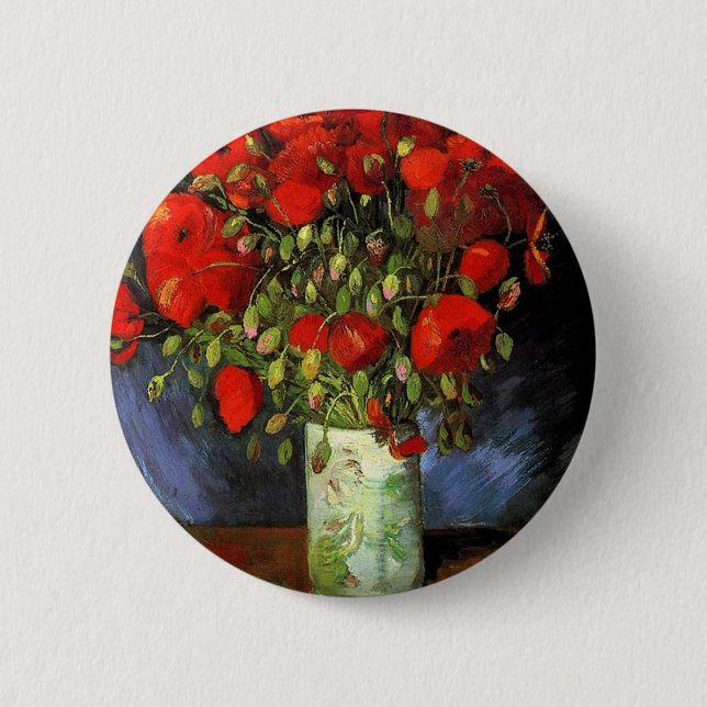 Vase with Red Poppies Vincent van Gogh 6 Cm Round Badge (Front)
