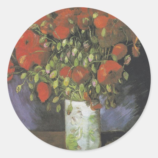 Vase with Red Poppies Vincent van Gogh Classic Round Sticker (Front)