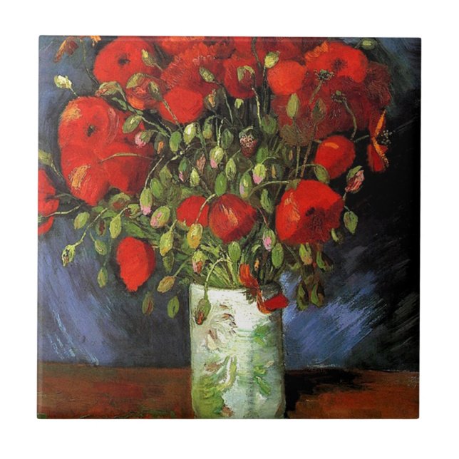 Vase with Red Poppies Vincent van Gogh Tile (Front)