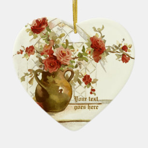 Vase with red roses vintage watercolor ornament