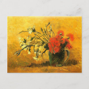 Vase With Red & White Carnations Van Gogh Fine Art Postcard