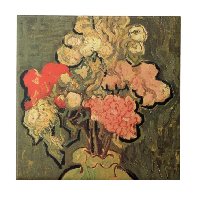 Vase with Rose Mallows by Vincent van Gogh Ceramic Tile (Front)