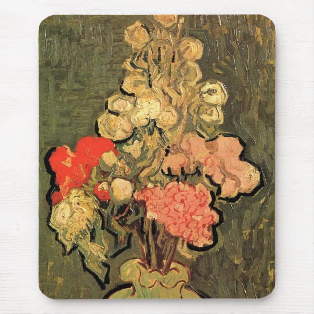 Vase with Rose Mallows by Vincent van Gogh Mouse Pad (Front)