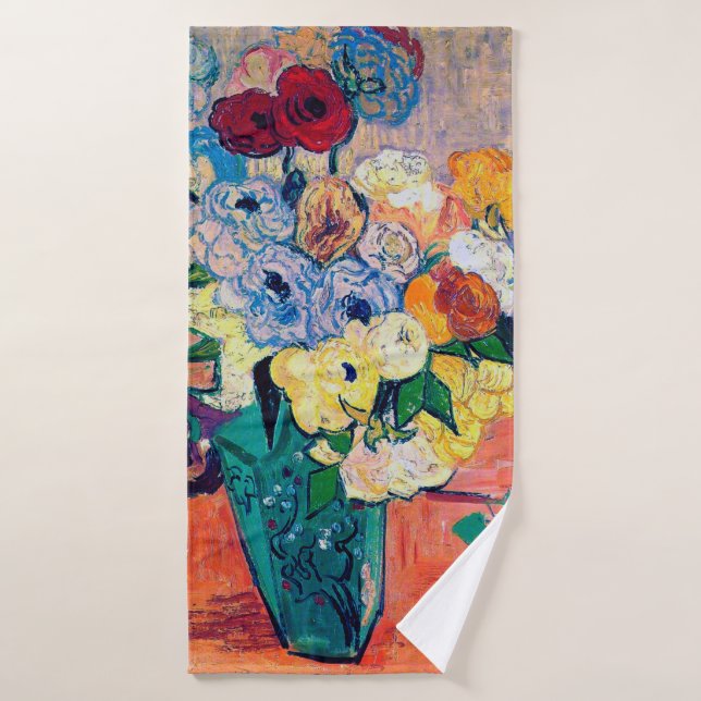 Vase with Roses and Anemones, Van Gogh Bath Towel (Bath Towel)