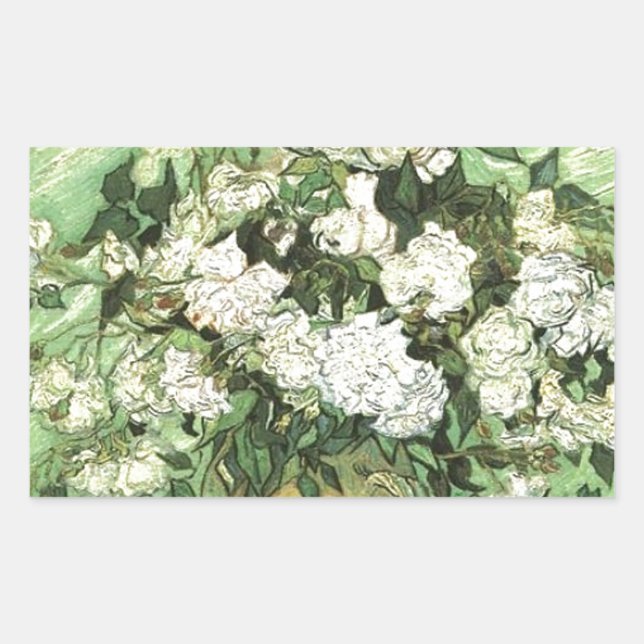 Vase with Roses - Van Gogh Rectangular Sticker (Front)