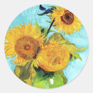 Vase with Three Sunflowers (1888) Vincent Van Gogh Classic Round Sticker