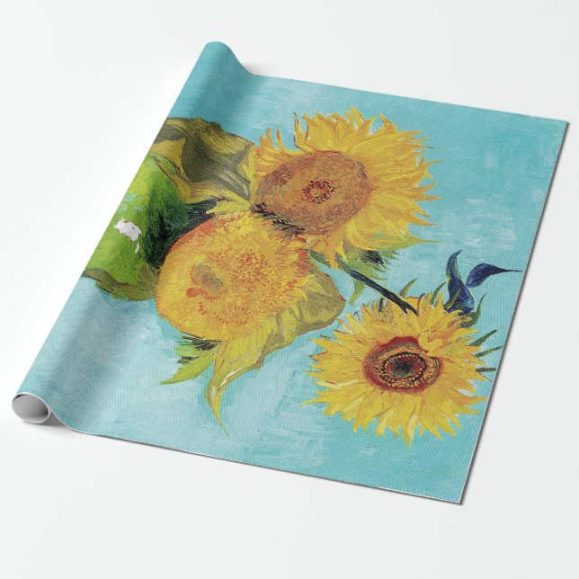 Vase with Three Sunflowers by Vincent Van Gogh Wrapping Paper (Unrolled)