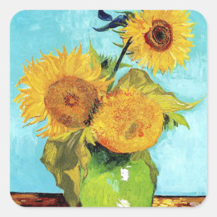 Vase with Three Sunflowers Van Gogh art paper Square Sticker