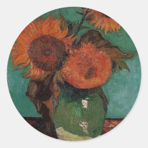 vase with three sunflowers, van Gogh Classic Round Sticker