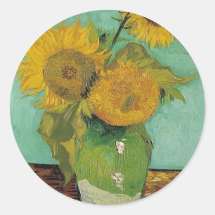 Vase with three sunflowers, Vincent van Gogh Classic Round Sticker