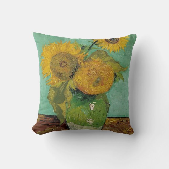 Vase with three sunflowers, Vincent van Gogh Cushion (Front)