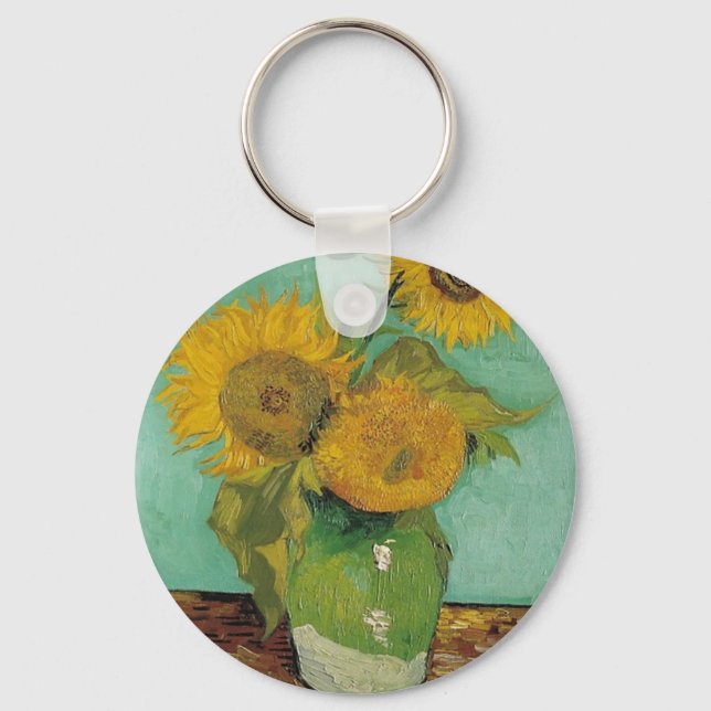 Vase with three sunflowers, Vincent van Gogh Key Ring (Front)