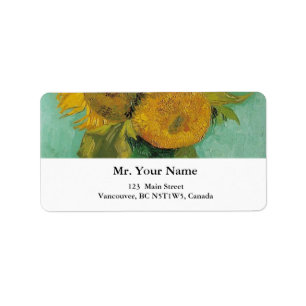 Vase with three sunflowers, Vincent van Gogh Label