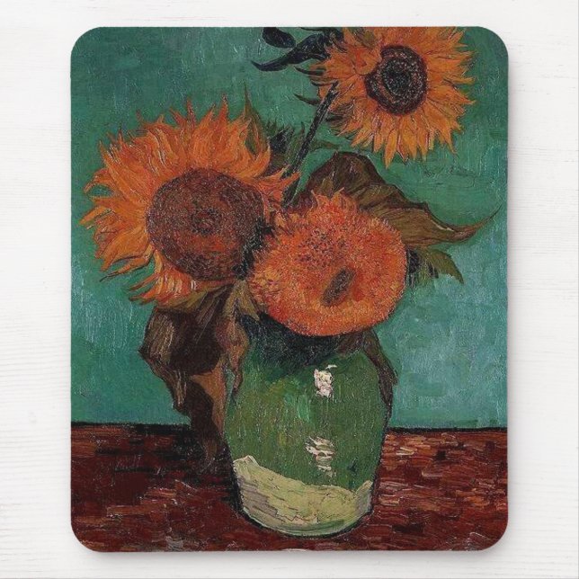 Vase with three sunflowers,Vincent van Gogh Mouse Pad (Front)