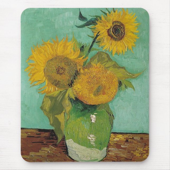 Vase with three sunflowers, Vincent van Gogh Mouse Pad (Front)