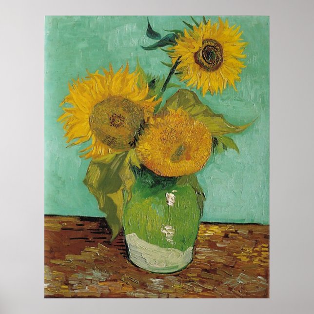 Vase with three sunflowers, Vincent van Gogh Poster (Front)