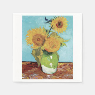 Vase with Three Sunglowers 1888 by Vincent van Gog Napkin
