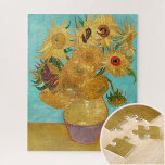 Vase with Twelve Sunflowers by Vincent Van Gogh  Jigsaw Puzzle<br><div class="desc">Vase with Twelve Sunflowers was completed by Vincent Van Gogh as part of the second series in August 1888 in Arles and is painted as oil on canvas. Van Gogh was intent on focusing on creating 'broken yellows' which would 'burst against various blue backgrounds', almost like a stained-glass window in...</div>