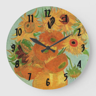 Vase with Twelve Sunflowers by Vincent van Gogh Large Clock