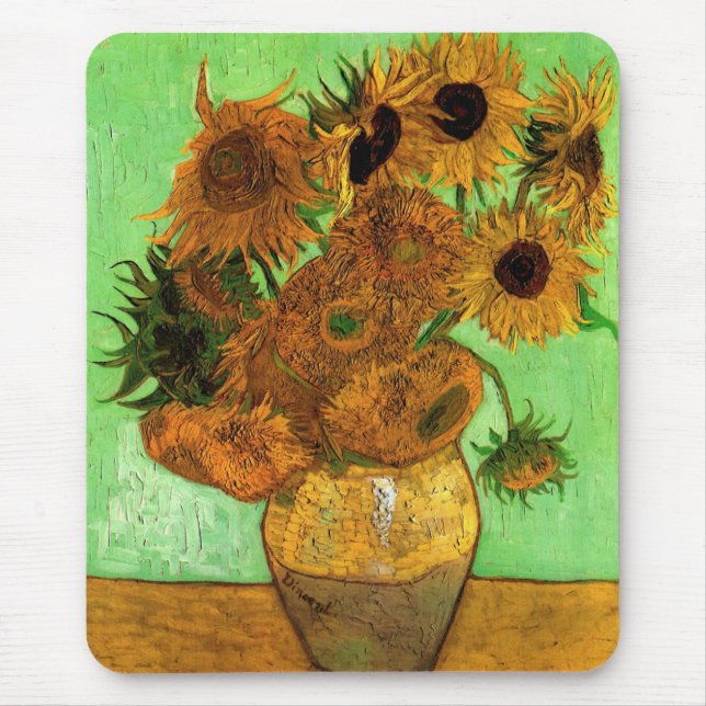 Vase with Twelve Sunflowers by Vincent van Gogh Mouse Pad (Front)