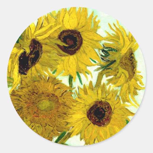 Vase with Twelve Sunflowers, Van Gogh Fine Art Classic Round Sticker (Front)