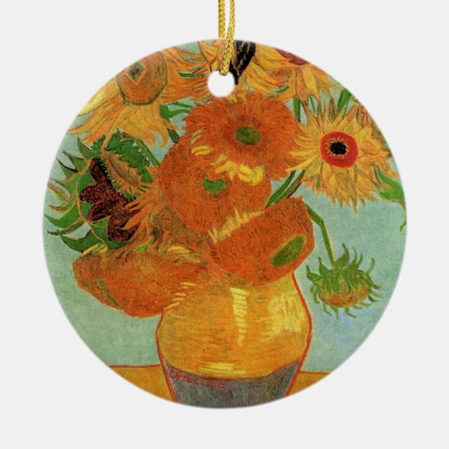 Vase with Twelve Sunflowers, Vincent van Gogh. Ceramic Tree Decoration (Front)