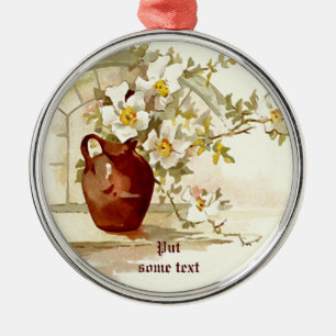 Vase with white roses vintage watercolor ornament