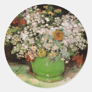 Vase with Zinnia Flowers by Vincent van Gogh Classic Round Sticker
