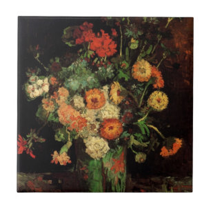 Vase with Zinnias and Geraniums, Vincent van Gogh Ceramic Tile