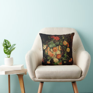 Vase with Zinnias and Geraniums, Vincent van Gogh Cushion