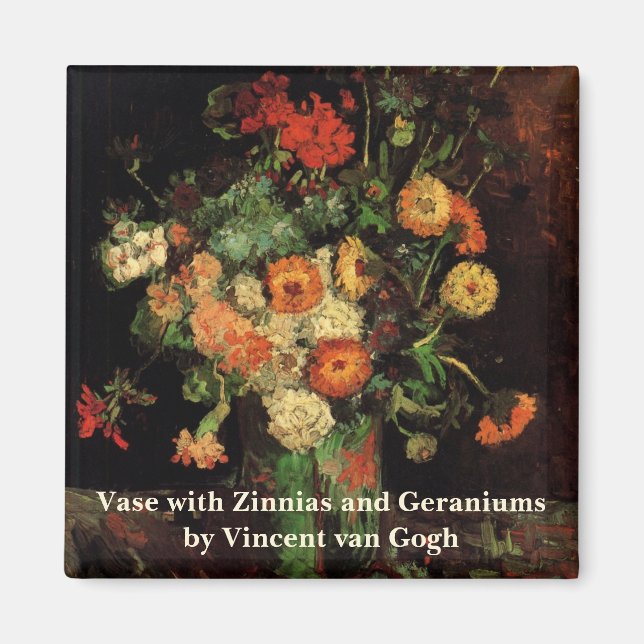 Vase with Zinnias and Geraniums, Vincent van Gogh Magnet (Front)