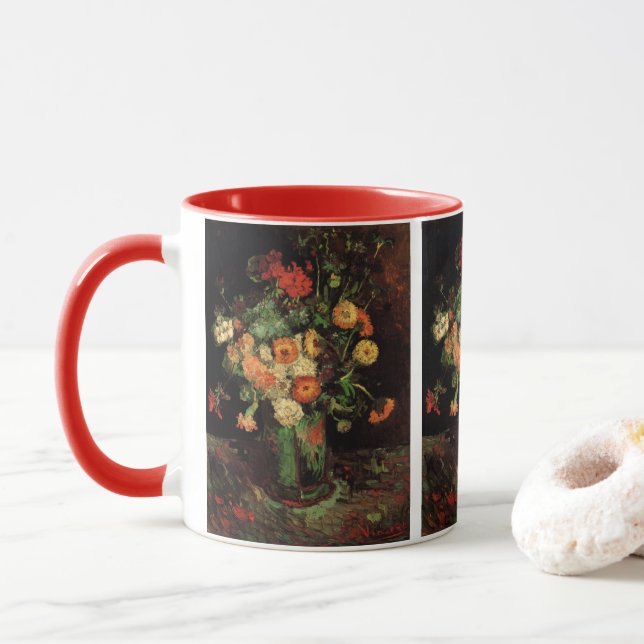 Vase with Zinnias and Geraniums, Vincent van Gogh Mug (With Donut)