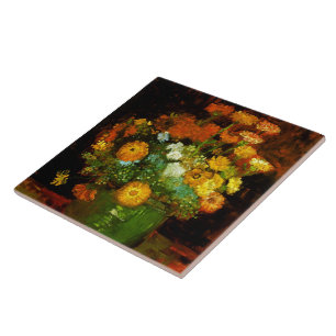 Vase with Zinnias Van Gogh Fine Art Ceramic Tile