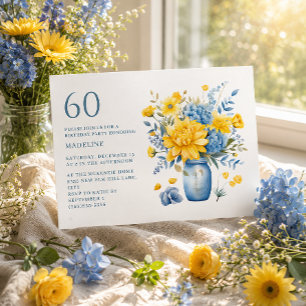 Vase Yellow Blue Flowers 60th Birthday Invitation