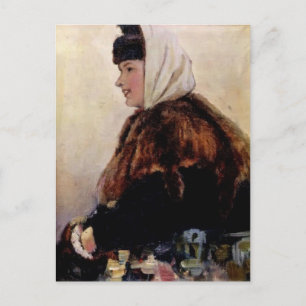 Vasily Surikov-Portrait of young woman in fur coat Postcard