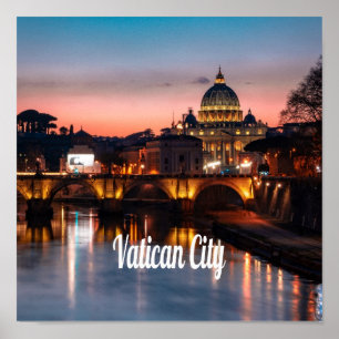 Vatican City At Night Roman Catholic Church Poster