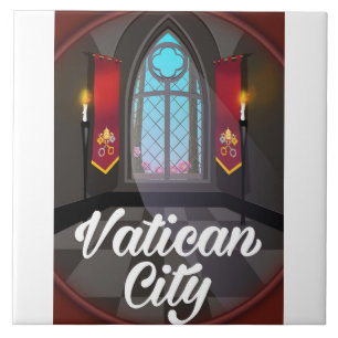 Vatican city cartoon travel poster tile