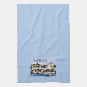 Vatican City Seen from Tiber River text VATICAN Tea Towel