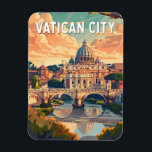 Vatican City Travel Art Vintage Magnet<br><div class="desc">Vatican City retro vector travel design. Vatican City,  a city-state surrounded by Rome,  Italy,  is the headquarters of the Roman Catholic Church. It's home to the Pope and a trove of iconic art and architecture.</div>