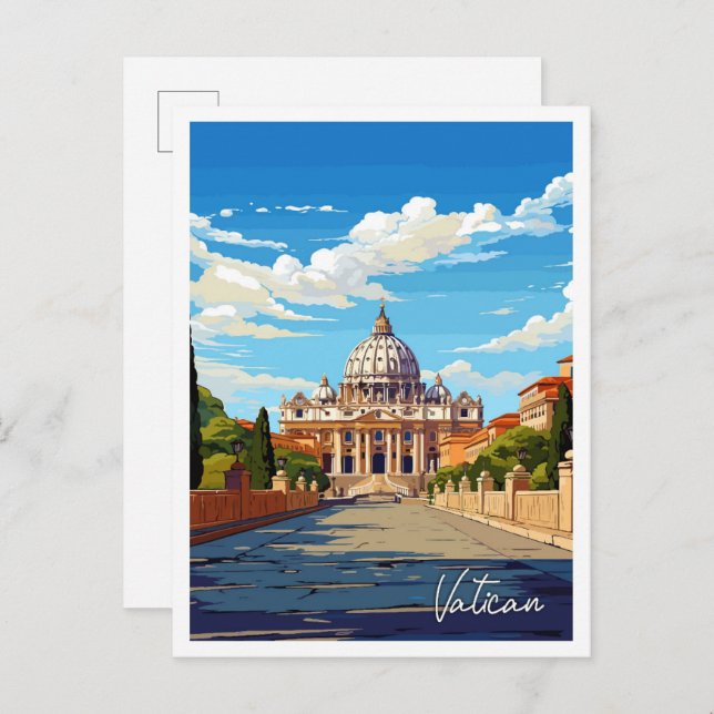 Vatican Italy Art Vintage Travel Illustration Postcard (Front/Back)