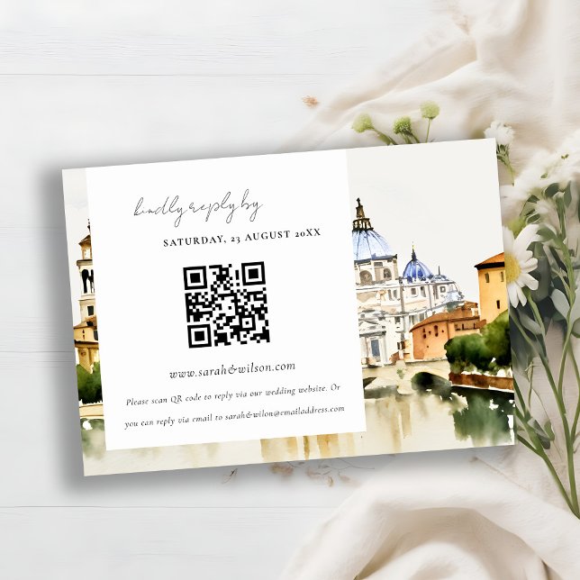 Vatican Rome Italy Landscape Wedding QR Code RSVP Enclosure Card (Creator Uploaded)