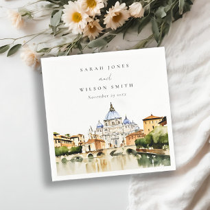 Vatican Rome Italy Watercolor Landscape Wedding Napkin