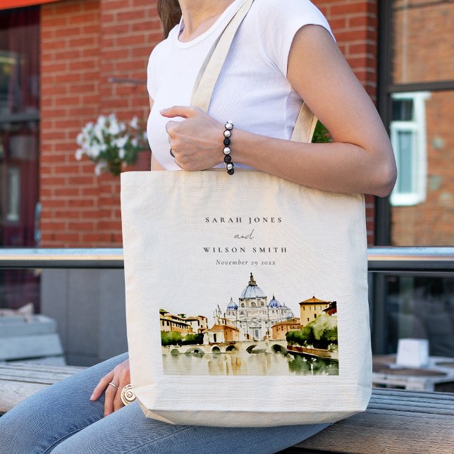 Vatican Rome Italy Watercolor Landscape Wedding Tote Bag (Creator Uploaded)
