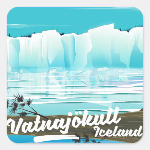 Vatnajökull iceland travel poster square sticker