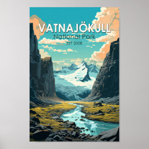 Vatnajokull National Park Iceland Travel Vintage Poster
