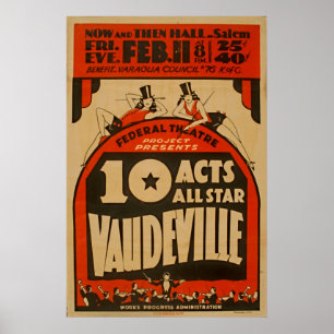 Vaudeville All Star 1938 WPA Vintage Post Poster