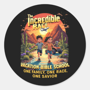 Vbs 2026 Kids Camp The Incredible Race One Family Classic Round Sticker
